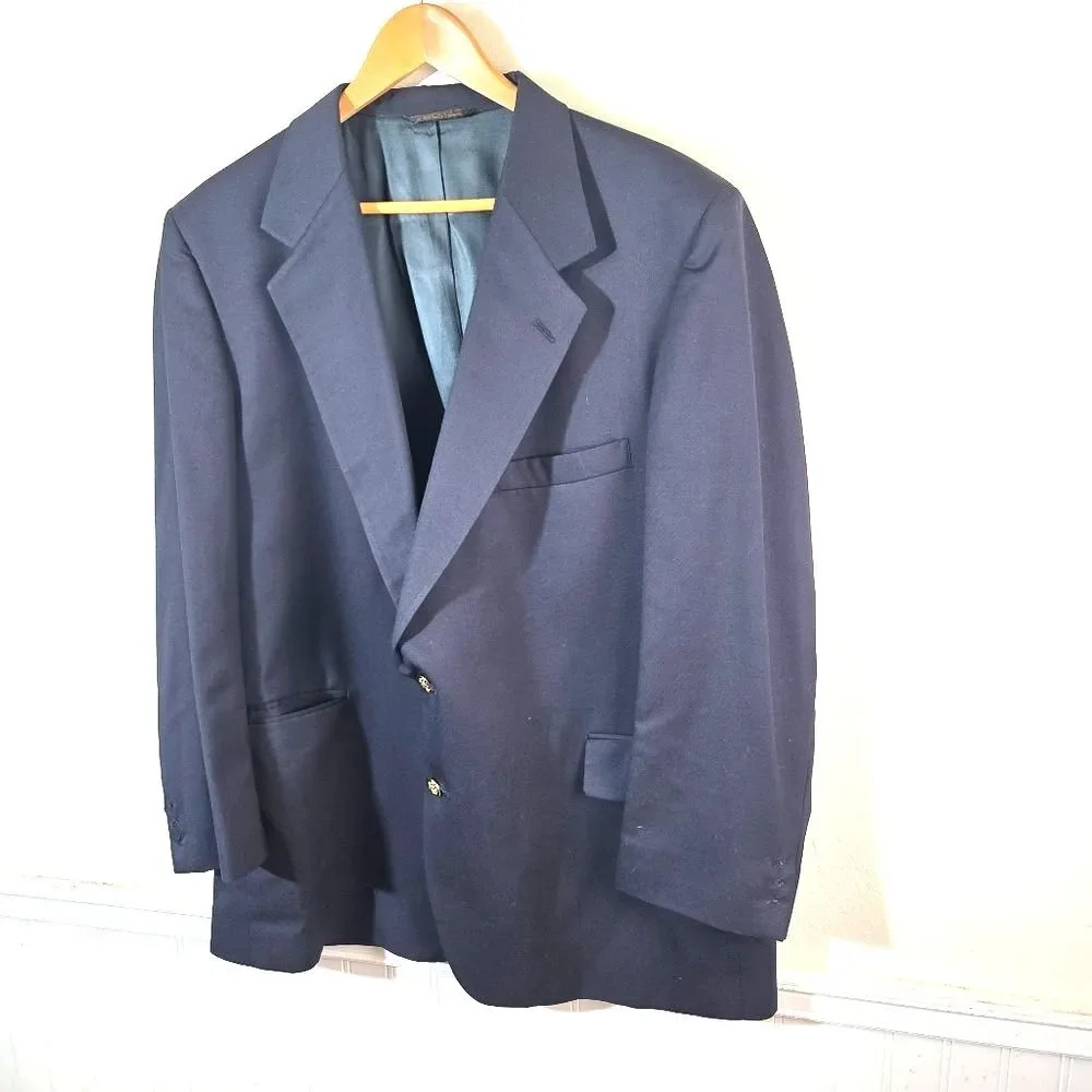 Botany 500 Mens Blazer Jacket 46R Navy Blue Vintage Made USA Sport Coat Gold